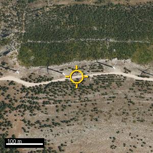 Aerial photograph of Roadside nr. Cuevas de Almudén, pin marked.