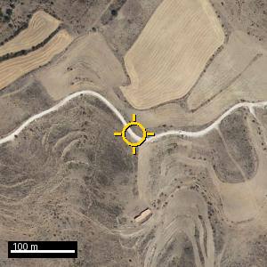 Aerial photograph of Roadside nr. Vivel del Río Martín, pin marked.