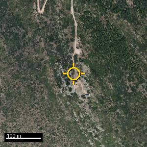 Aerial photograph of Cerro de Santa Cruz, pin marked.