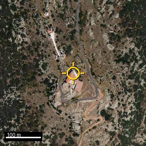 Aerial photograph of Herrera, pin marked.