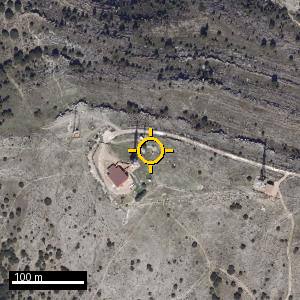 Aerial photograph of Santa Ana, pin marked.