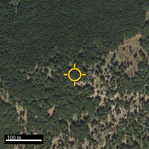 Aerial photograph of Las Cabezas, pin marked.