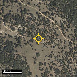 Aerial photograph of Grandal, pin marked.