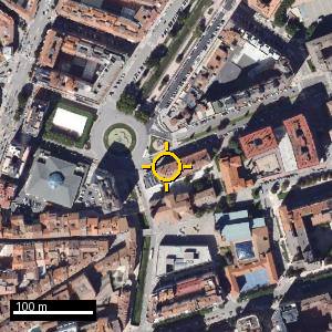 Aerial photograph of Burgos (city), pin marked.