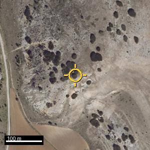 Aerial photograph of Peña Mocha, pin marked.