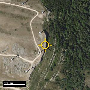 Aerial photograph of Peña Otero, pin marked.