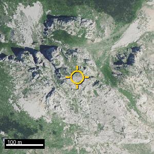 Aerial photograph of Meloita, pin marked.