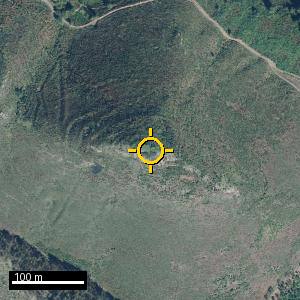 Aerial photograph of Pico Viyao, pin marked.