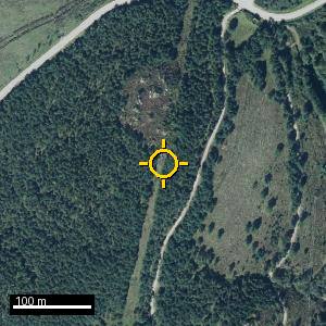 Aerial photograph of Penedo Penouta, pin marked.