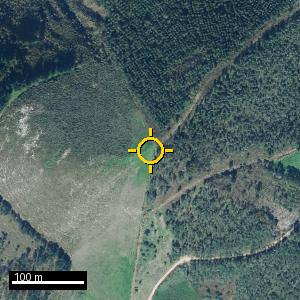 Aerial photograph of Pico Cabornín, pin marked.